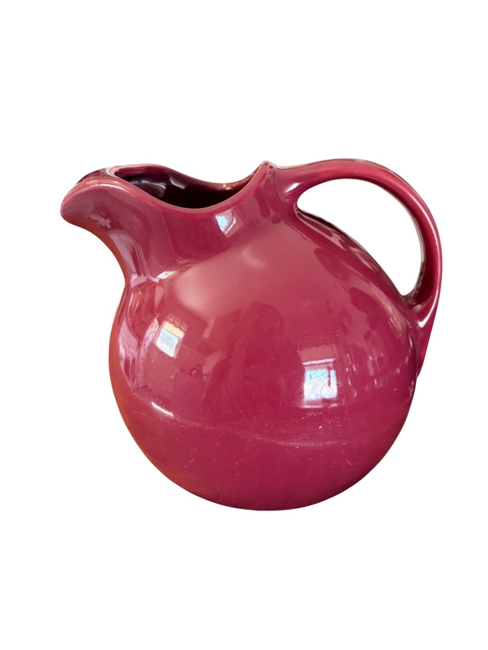 Vintage Hall China Company Tilted Ball Pitcher #633 Burgundy 64 oz. USA Made